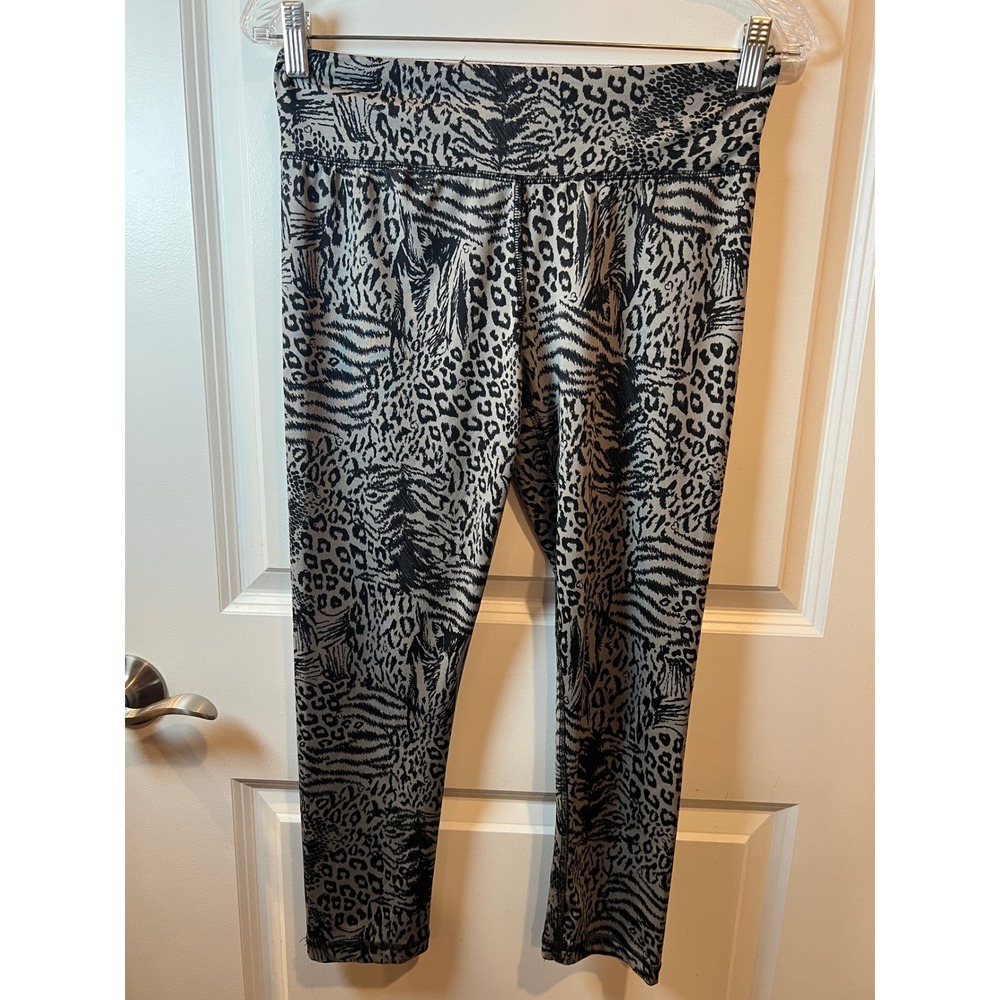 High Energie Womens Leggings Animal Print Gray Black Size M